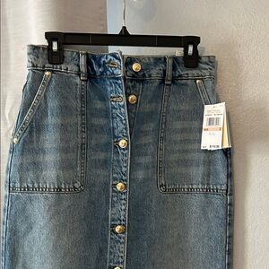 Michael Kors Blue Denim Skirt with Gold Buttons